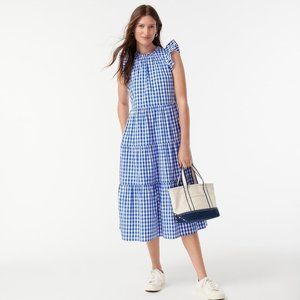 J. Crew Tiered Ruffle Sleeve Dress Gingham Size 3x
